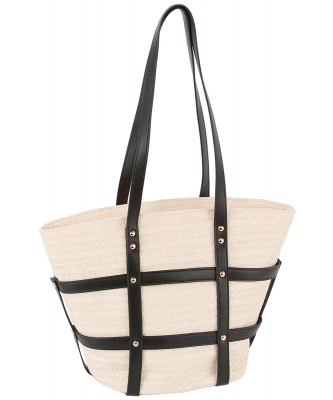 Straw Shopper Tote Bag LMD012-Z BLACK